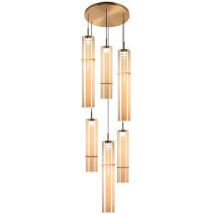 Bambu 6 Light 13.38 inch Aged Gold Brass and Amber Pendant Ceiling Light