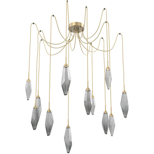 Rock Crystal LED 13.5 inch Gilded Brass Swag Multi-Pendant Ceiling Light in 3000K LED, Chilled Smoke