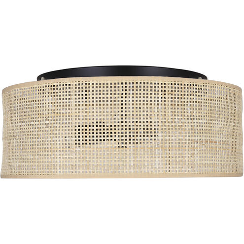 Bellamy 3 Light 16.25 inch Black Flush Mount Ceiling Light in Natural Rattan