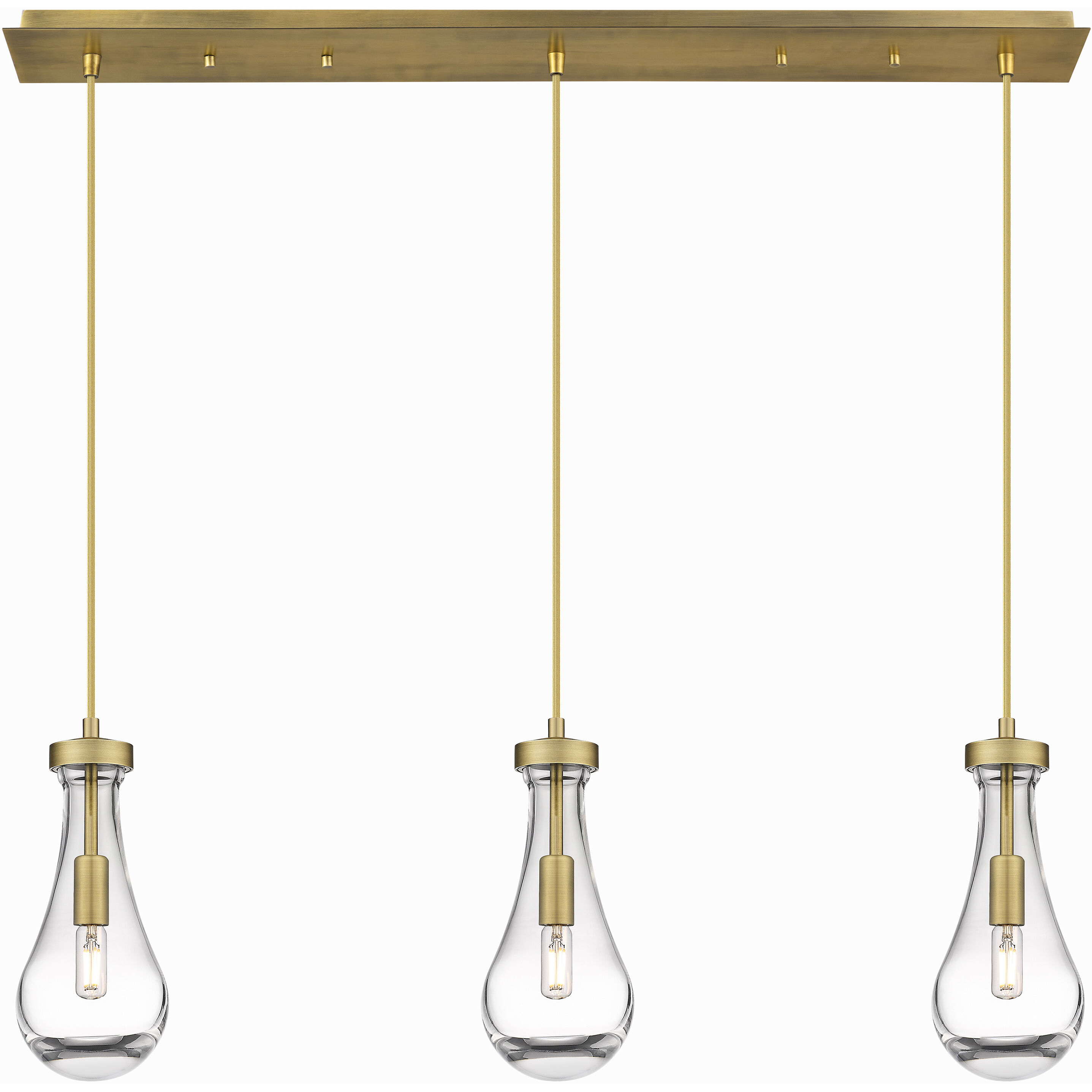 Owego 3 Light 36.88 inch Brushed Brass Linear Pendant Ceiling Light in Clear Glass