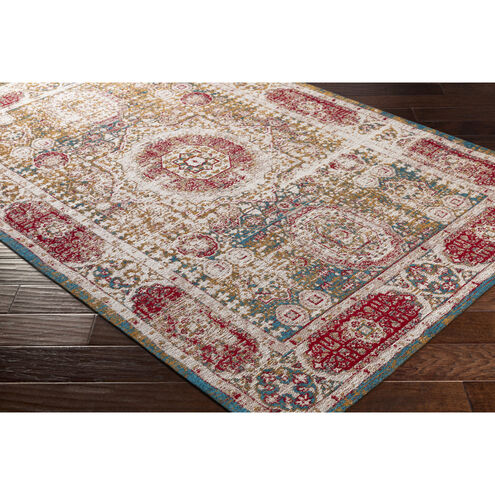 Amsterdam 120 X 96 inch Mustard/Blue/Red/Light Beige Handmade Rug, Polyester and Cotton