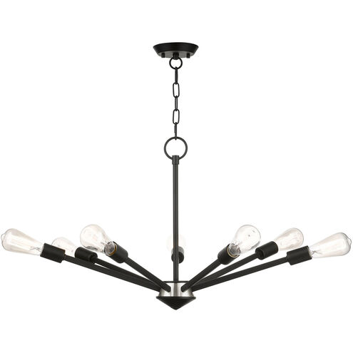 Prague 7 Light 29 inch Black with Brushed Nickel Accents Chandelier Ceiling Light