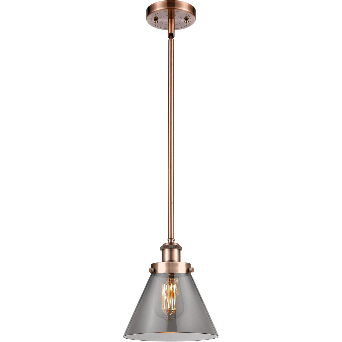 Ballston Large Cone 1 Light 8 inch Antique Copper Pendant Ceiling Light in Plated Smoke Glass