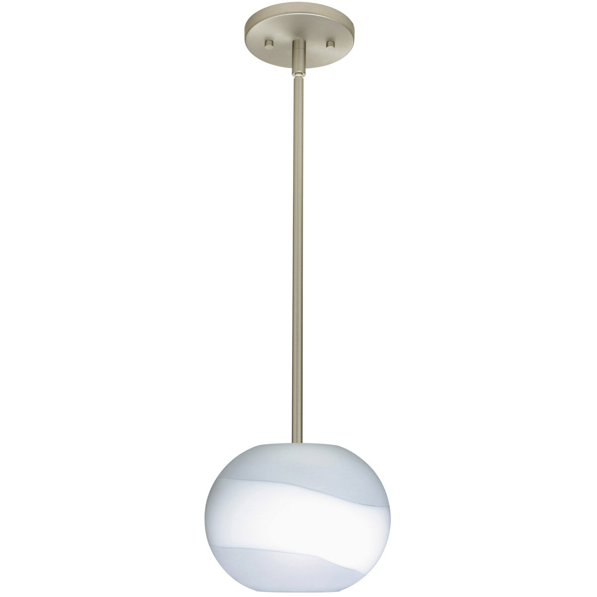 Luna 1 Light Satin Nickel Stem Pendant Ceiling Light in Incandescent, Opal Frost Glass
