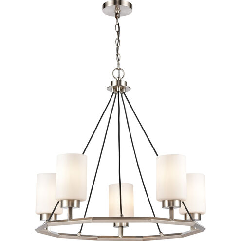 Mila 5 Light 29 inch Black Satin Nickel Chandelier Ceiling Light in White Glass