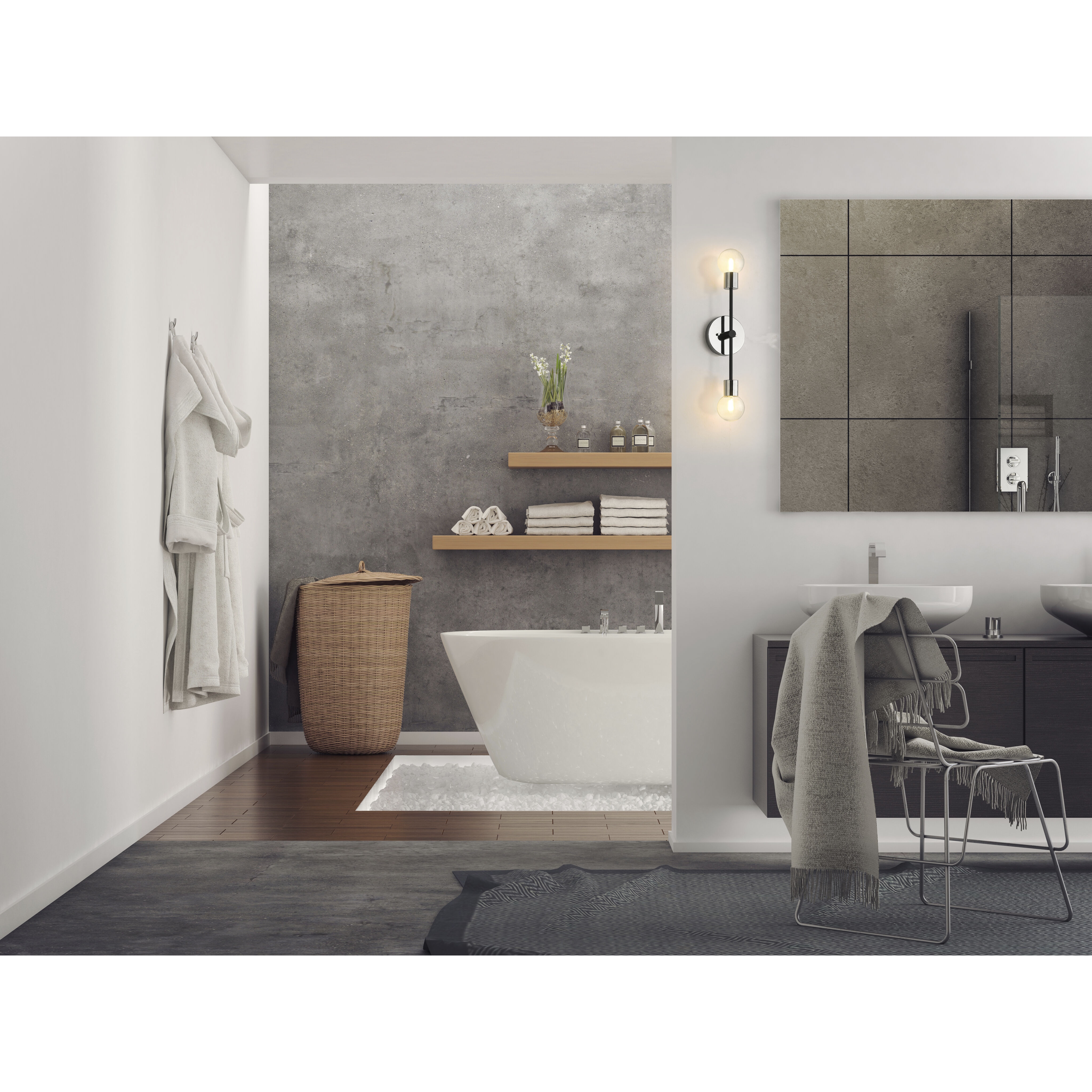 Neutra 2 Light 6 inch Matte Black and Polished Nickel Wall Sconce Wall Light