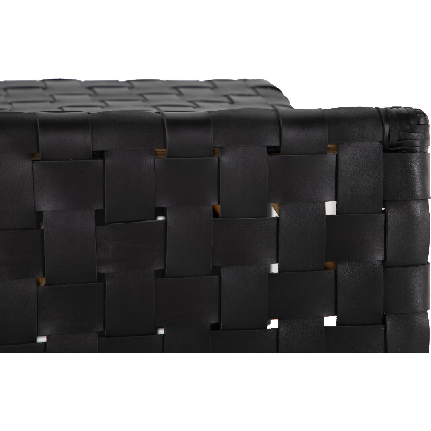 Dover 19.75 inch Natural Rattan / Black Leather Ottomans Stool