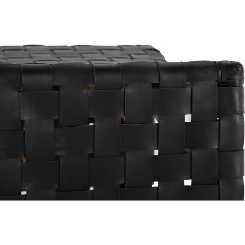 Dover 19.75 inch Natural Rattan / Black Leather Ottomans Stool