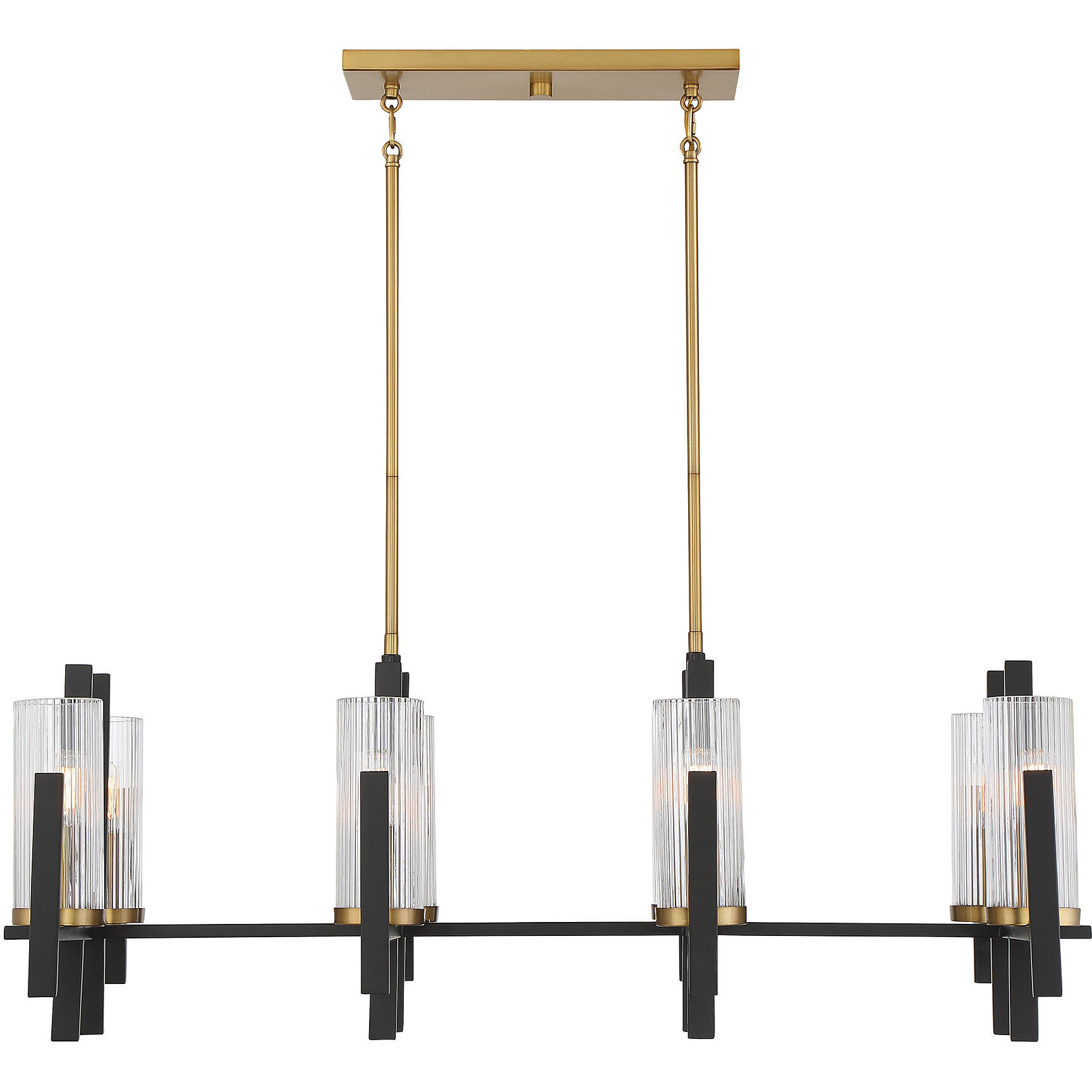 Midland 8 Light 40 inch Black with Warm Brass Accents Linear Chandelier Ceiling Light