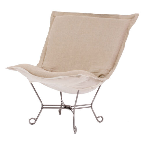 Puff Titanium Frame with Prairie Linen Natural Scroll Chair with Cover