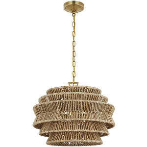Chapman & Myers Antigua LED 22 inch Antique-Burnished Brass and Natural Abaca Drum Chandelier Ceiling Light, Small