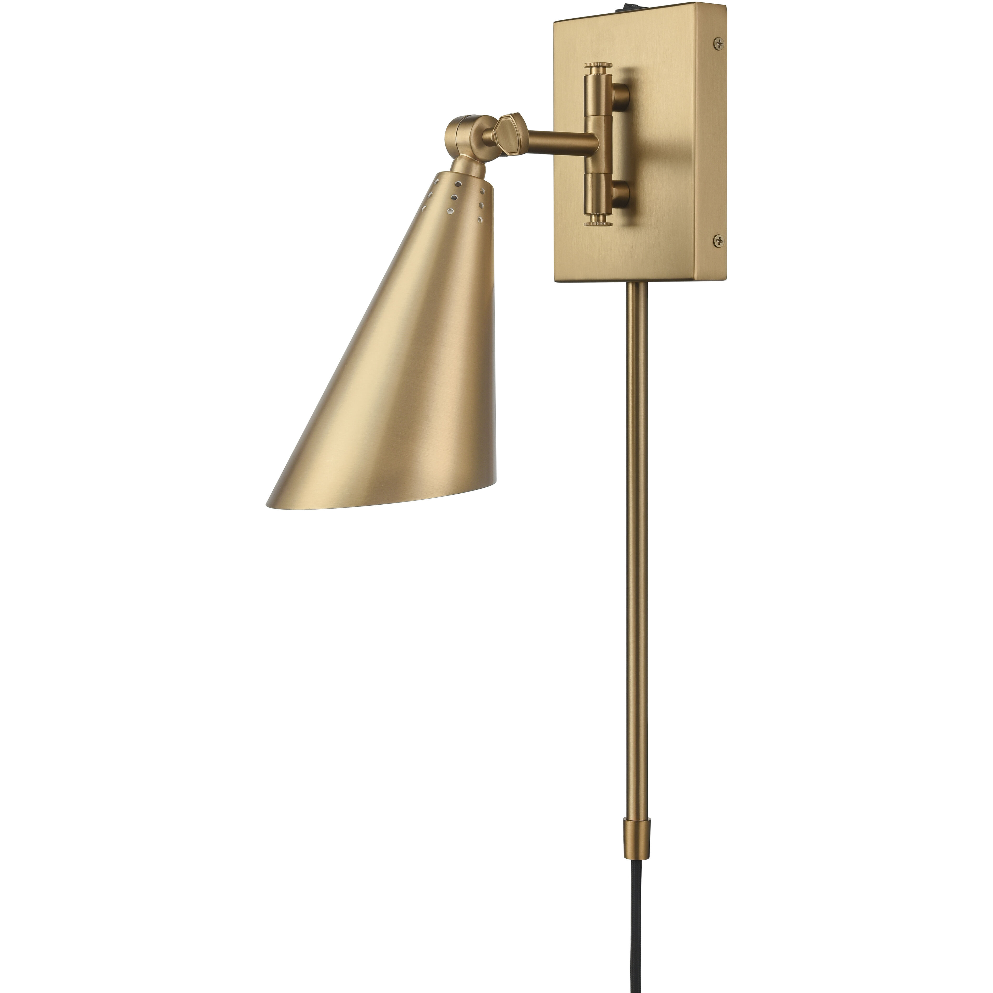 Whitmire 10.5 inch 60 watt Brushed Gold Swingarm Sconce Wall Light, Plug-In/Hardwire