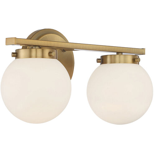 Mid-Century Modern 2 Light 16 inch Natural Brass Bathroom Vanity Light Wall Light