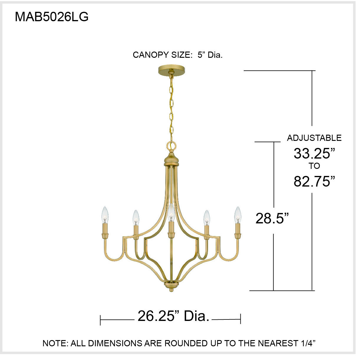 Mabel 5 Light 26 inch Light Gold Chandelier Ceiling Light