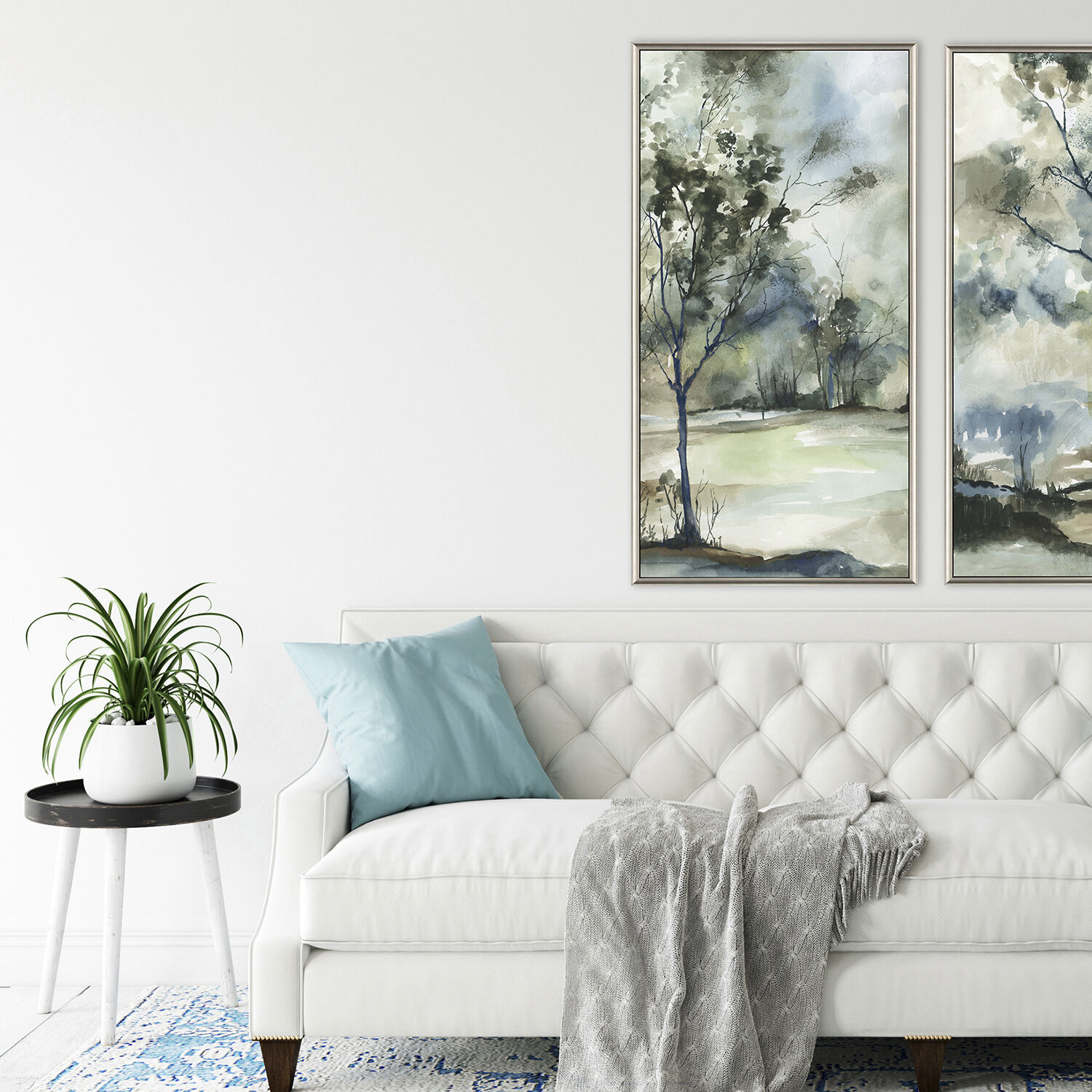 Forest Grove Gray and Beige and Blue and Green Canvas