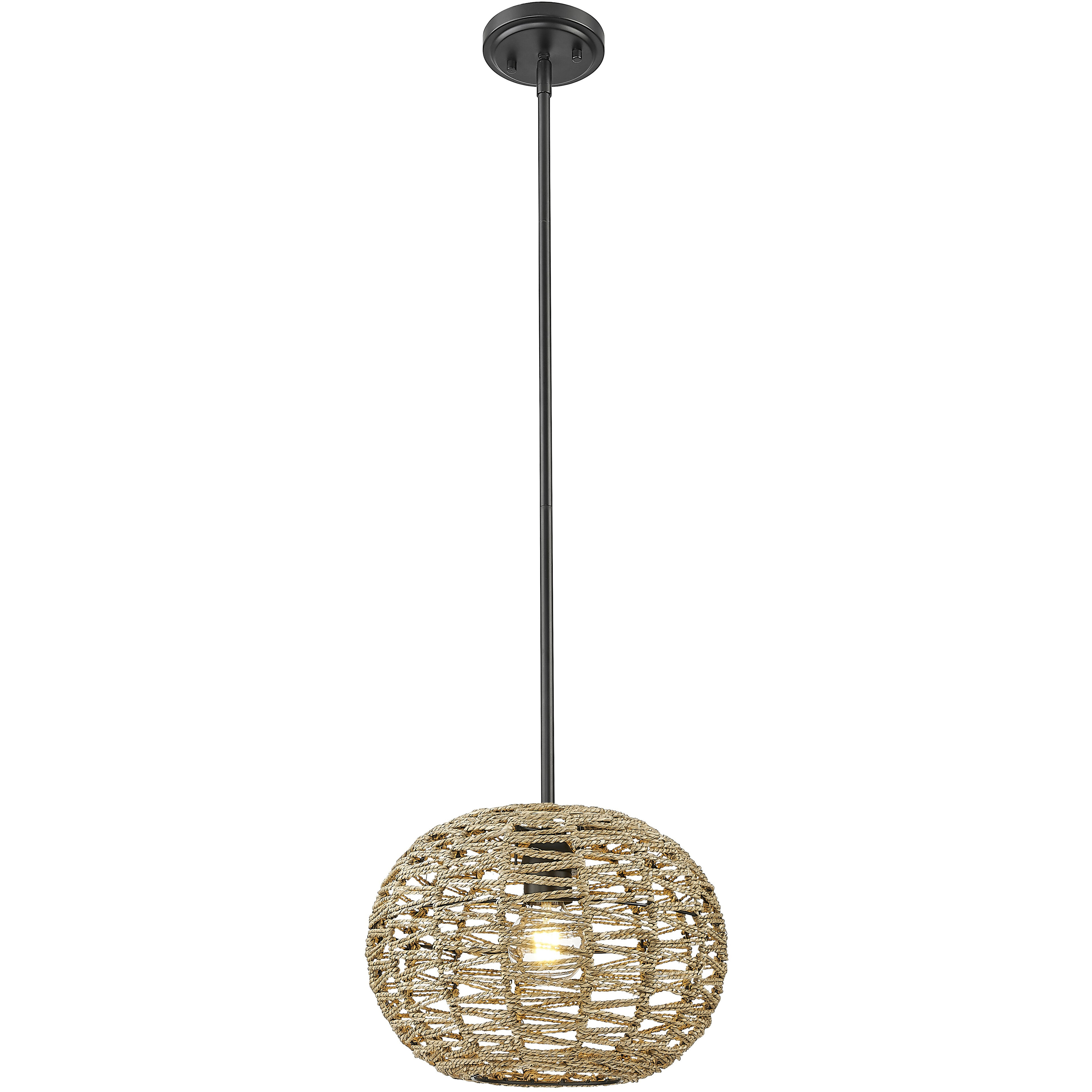 Berkshire 1 Light 15 inch Black Metal with Natural Seagrass Pendant Ceiling Light