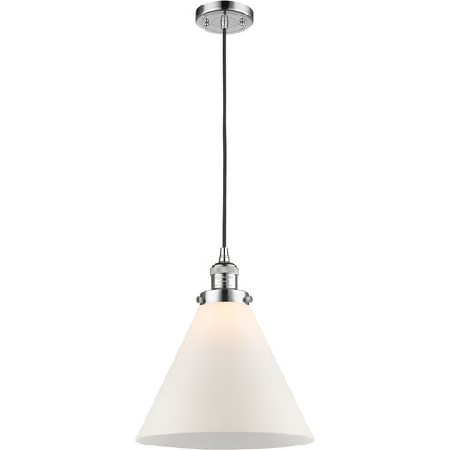 Franklin Restoration Cone 1 Light 12 inch Polished Chrome Mini Pendant Ceiling Light in Incandescent, Matte White, Franklin Restoration