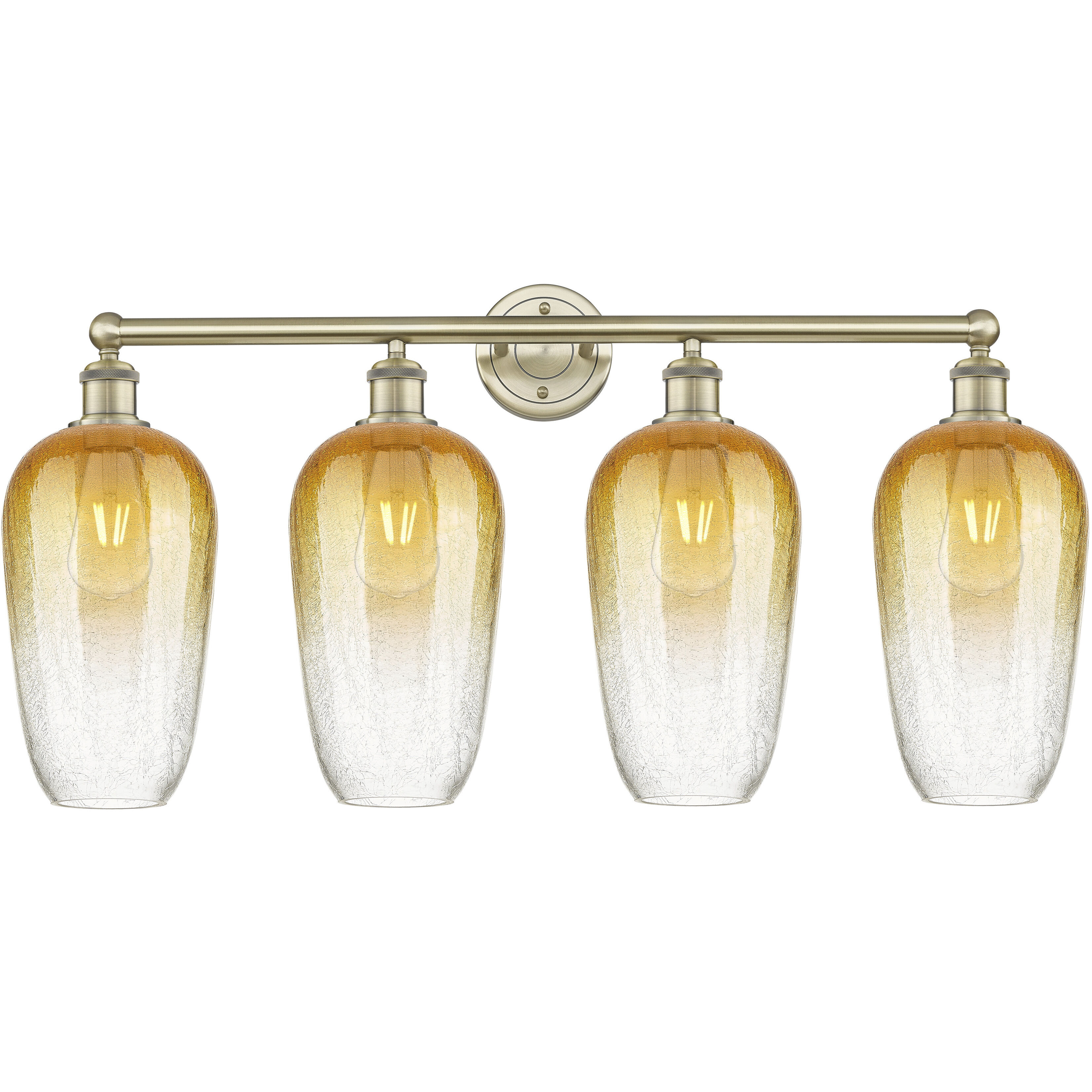 Edison Brookhaven Flute 4 Light 34 inch Antique Brass Bath Vanity Light Wall Light in Amber Glass