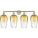 Edison Brookhaven Flute 4 Light 34 inch Antique Brass Bath Vanity Light Wall Light in Amber Glass