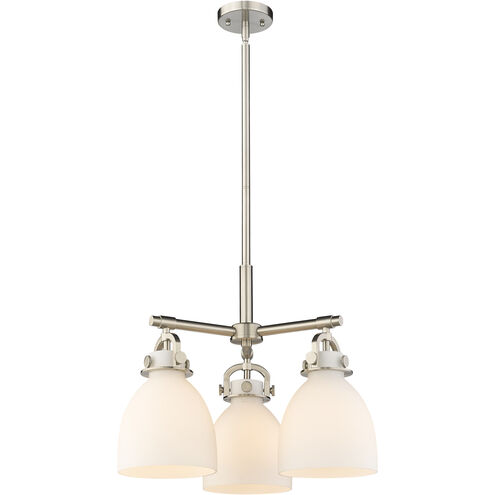 Newton Bell 3 Light 20.38 inch Satin Nickel Pendant Ceiling Light in Matte White Glass