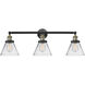 Franklin Restoration Large Cone 3 Light 32 inch Black Antique Brass Bath Vanity Light Wall Light in Clear Glass, Franklin Restoration