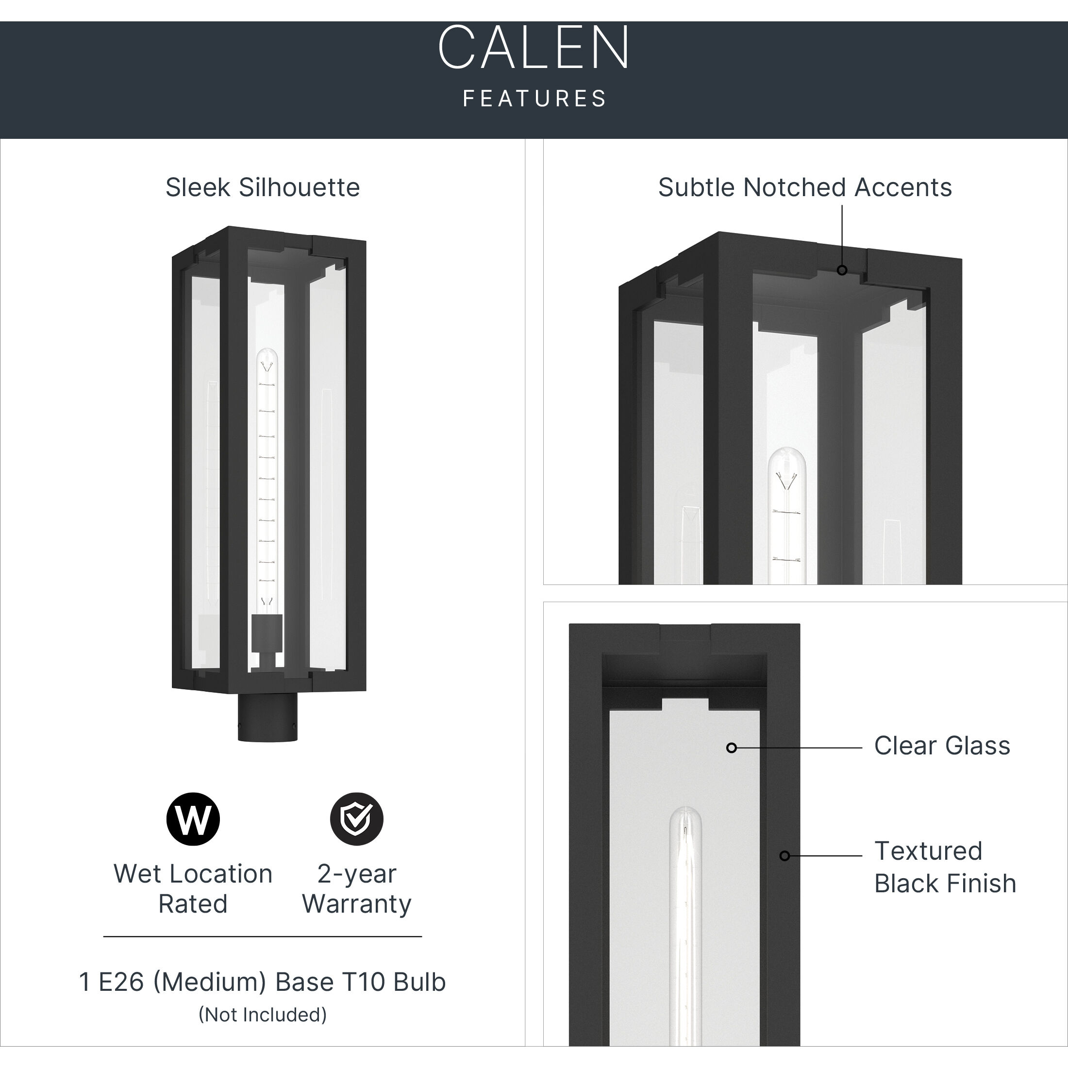 Calen 1 Light 27 inch Textured Black Outdoor Post Lantern