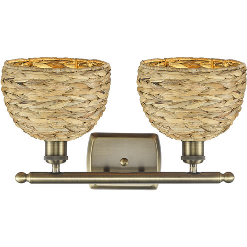 Woven Rattan 2 Light 18 inch Antique Brass Bath Vanity Light Wall Light