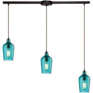 Georgetown 3 Light 5 inch Oil Rubbed Bronze Mini Pendant Ceiling Light in Hammered Aqua Glass, Linear with Recessed Adapter, Linear