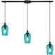 Georgetown 3 Light 5 inch Oil Rubbed Bronze Mini Pendant Ceiling Light in Hammered Aqua Glass, Linear with Recessed Adapter, Linear