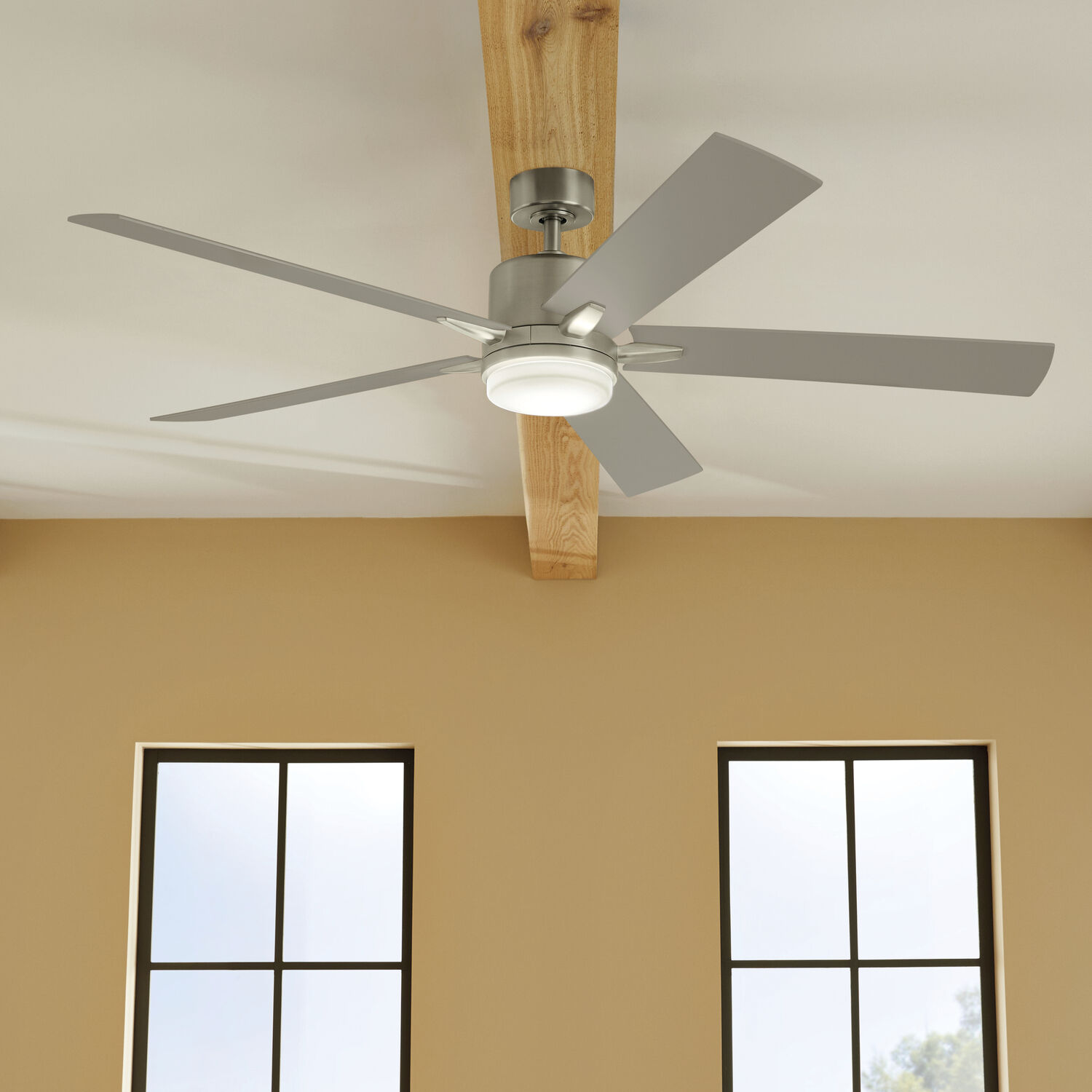 Lucian 60 inch Brushed Nickel with Walnut/Silver Blades Ceiling Fan
