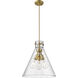 Newton Cone 3 Light 16 inch Brushed Brass Pendant Ceiling Light in Seedy Glass