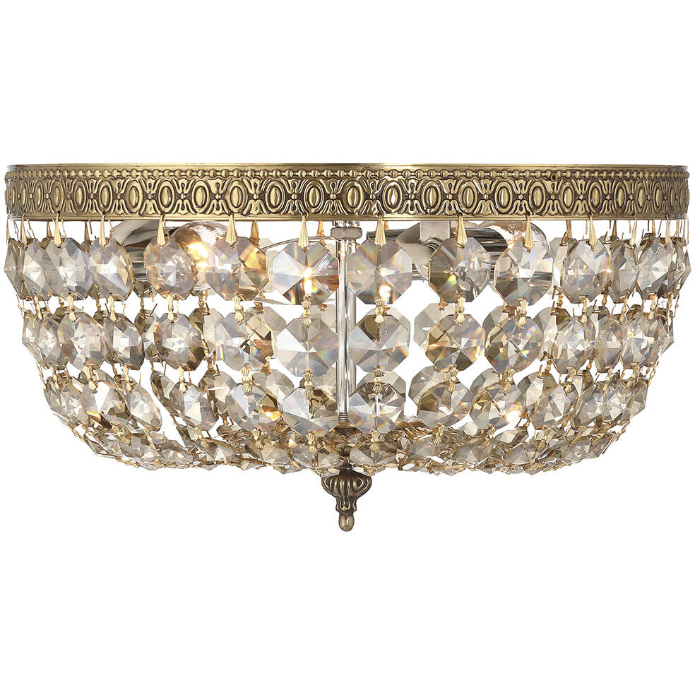 Waltham 3 Light 12 inch Olde Brass Flush Ceiling Light in Golden Teak Hand Cut