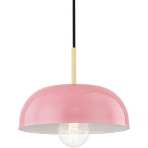 Avery 1 Light 11 inch Aged Brass Pendant Ceiling Light in Aged Brass and Pink