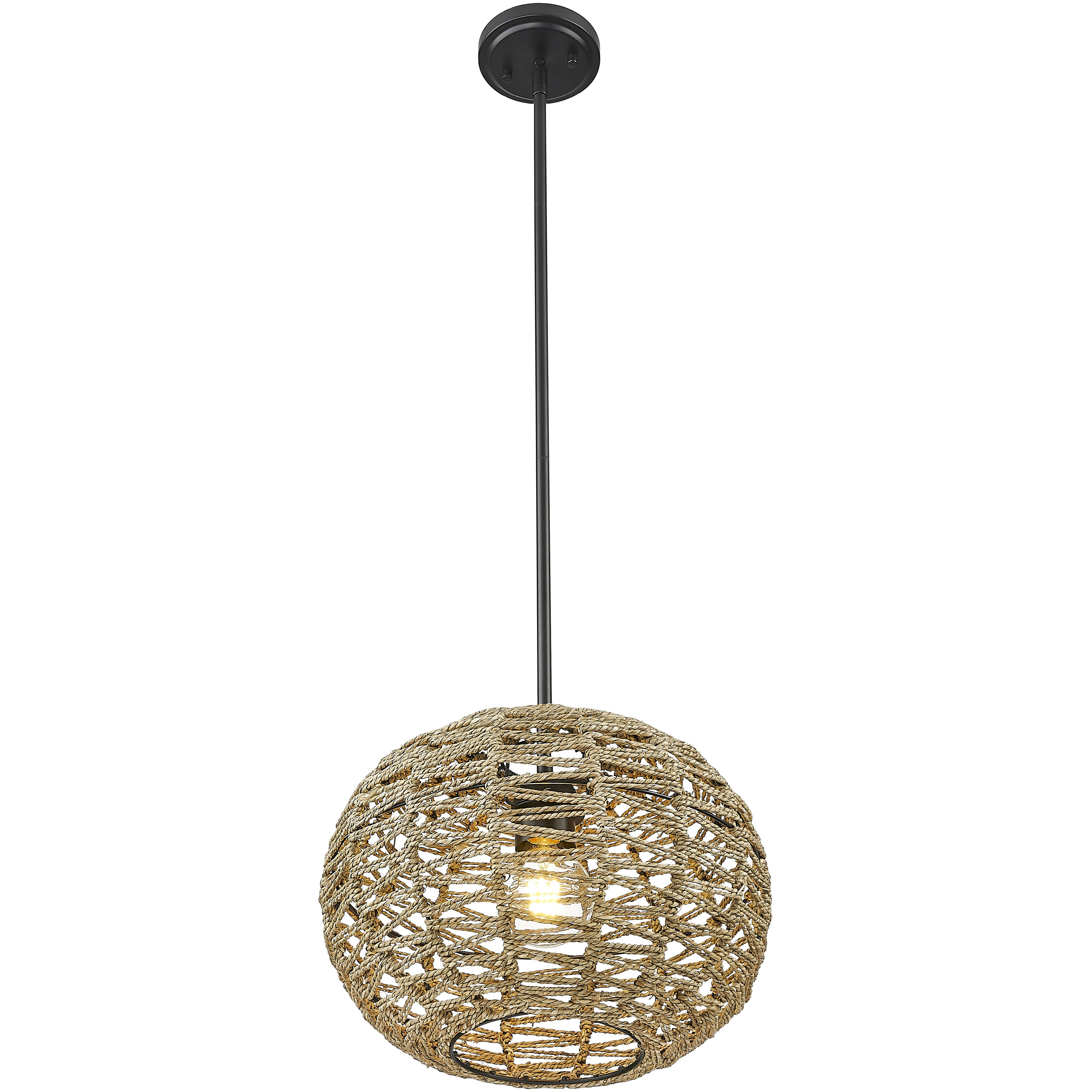 Berkshire 1 Light 15 inch Black Metal with Natural Seagrass Pendant Ceiling Light