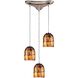 Rapture 3 Light 10 inch Satin Nickel with Amber and Brown Mini Pendant Ceiling Light