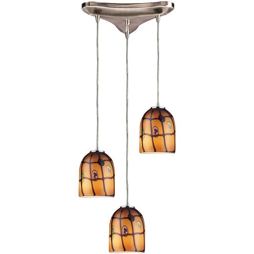 Rapture 3 Light 10 inch Satin Nickel with Amber and Brown Mini Pendant Ceiling Light