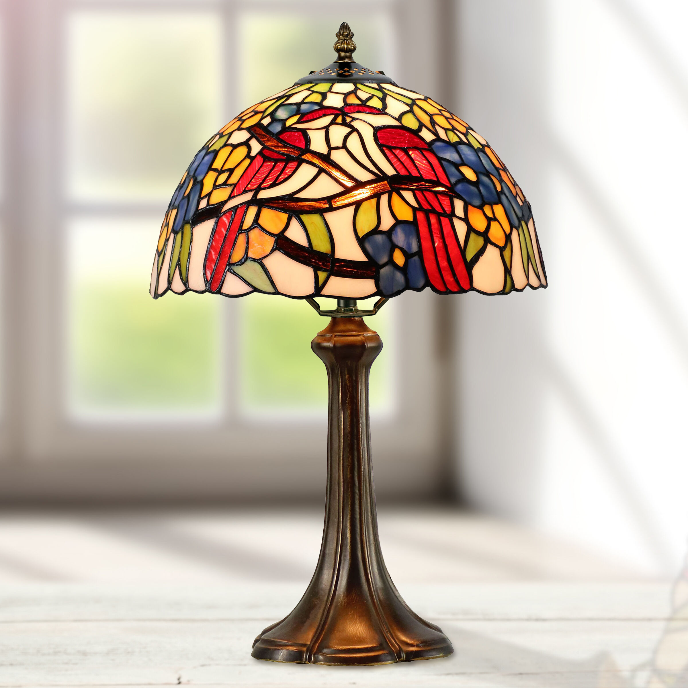 Lovebirds Floral 19 inch 75.00 watt Antique Bronze Table Lamp Portable Light