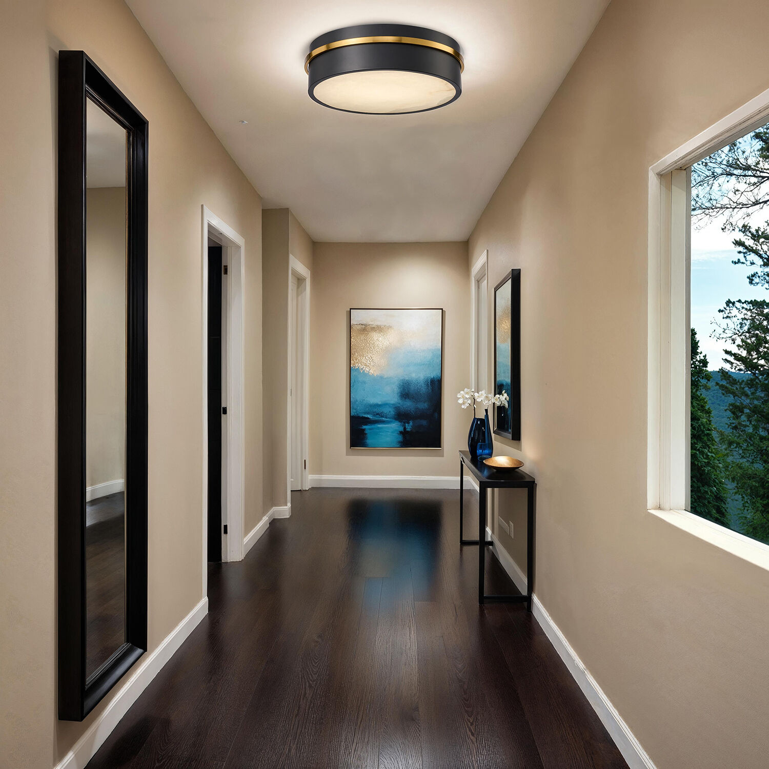 Dax LED 12 inch Black and Brass Flush Mount Ceiling Light