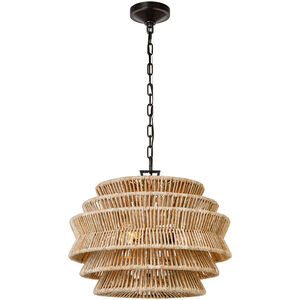 Chapman & Myers Antigua LED 22 inch Bronze and Natural Abaca Drum Chandelier Ceiling Light, Small