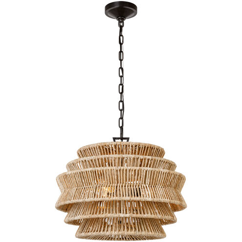 Chapman & Myers Antigua LED 22 inch Bronze and Natural Abaca Drum Chandelier Ceiling Light, Small