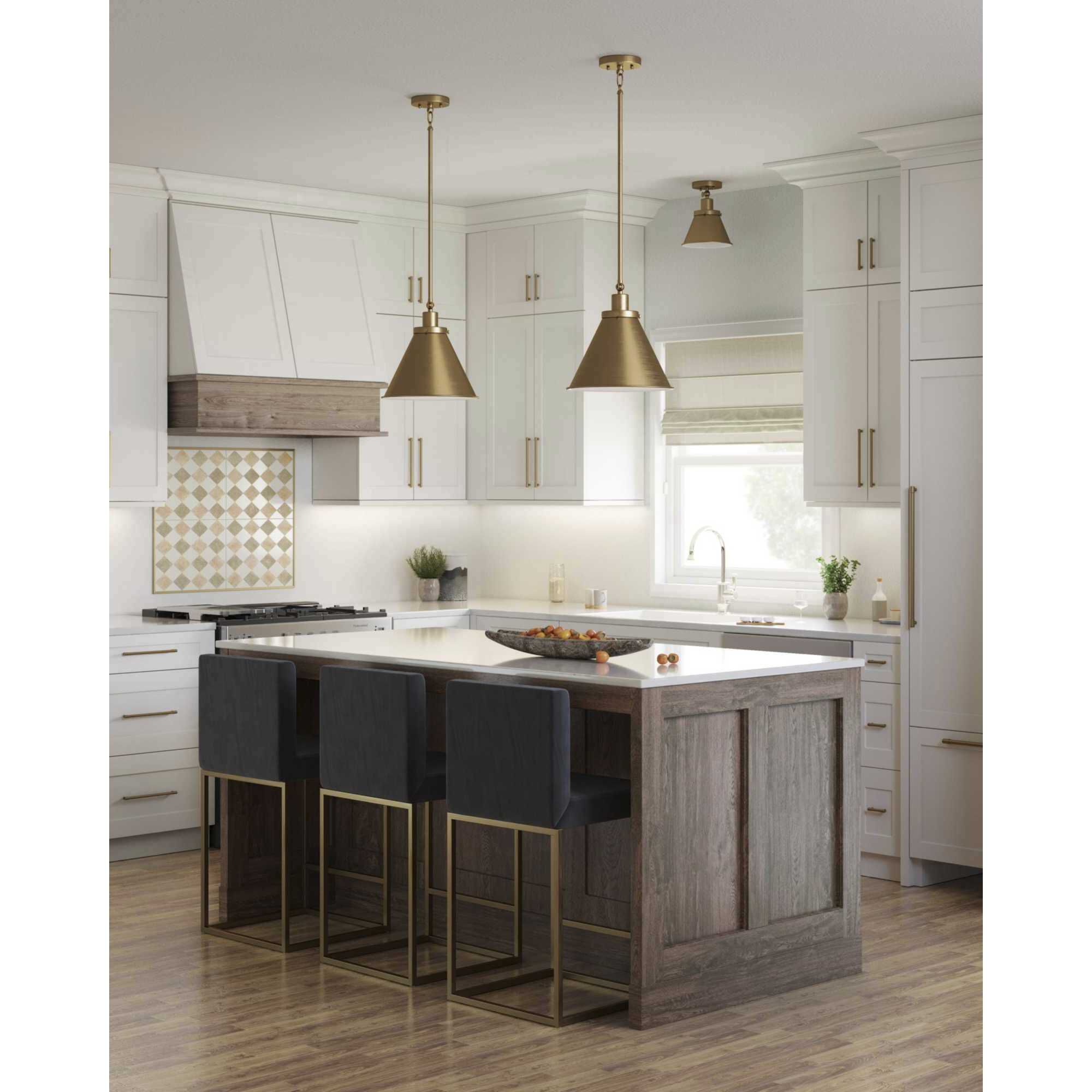 Hinton 1 Light 8 inch Vintage Brass Flush Mount Ceiling Light