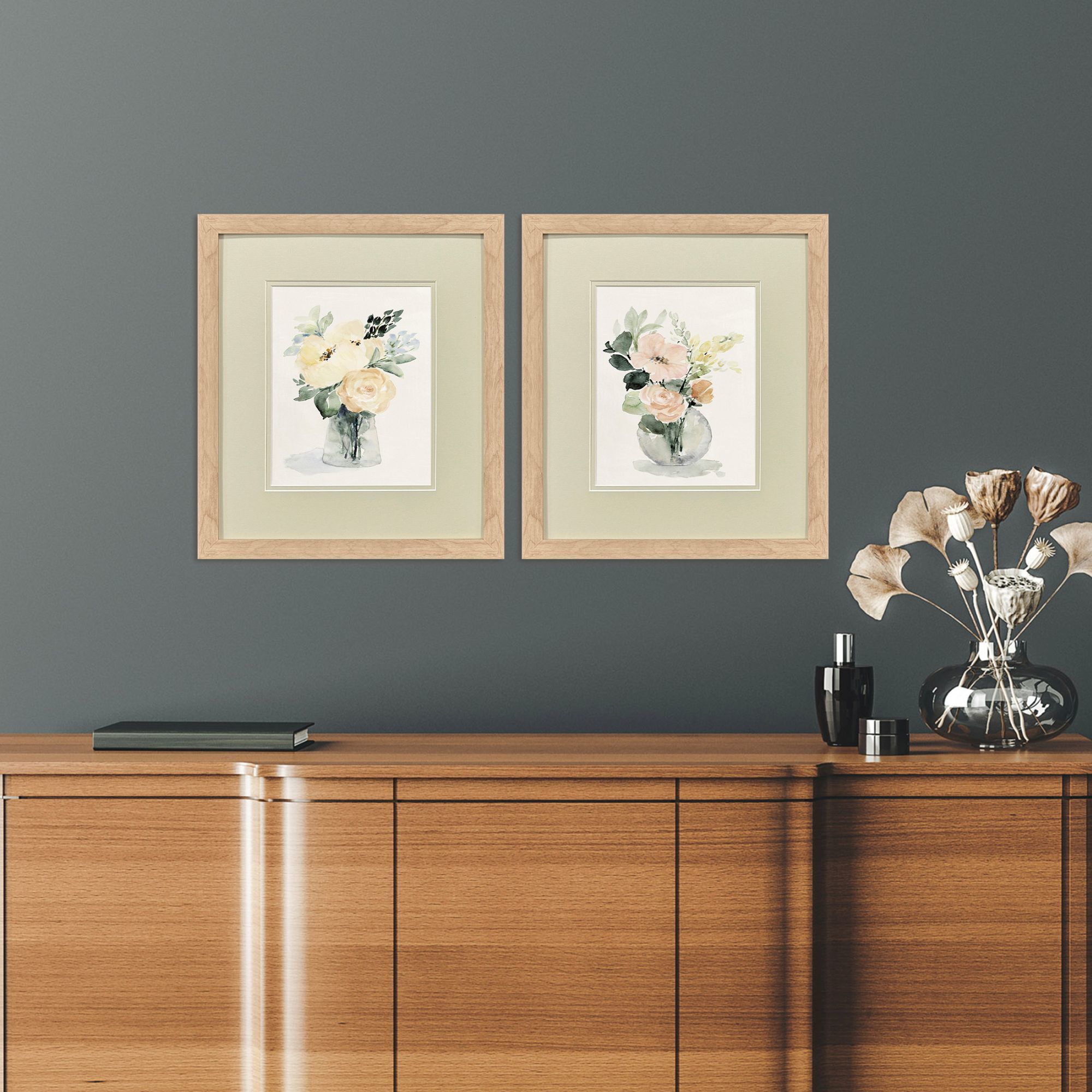 Creamy Blooms Pink and Green Framed Art, Propac