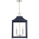Contemporary 4 Light 15.25 inch Navy Blue with Polished Nickel Pendant Ceiling Light