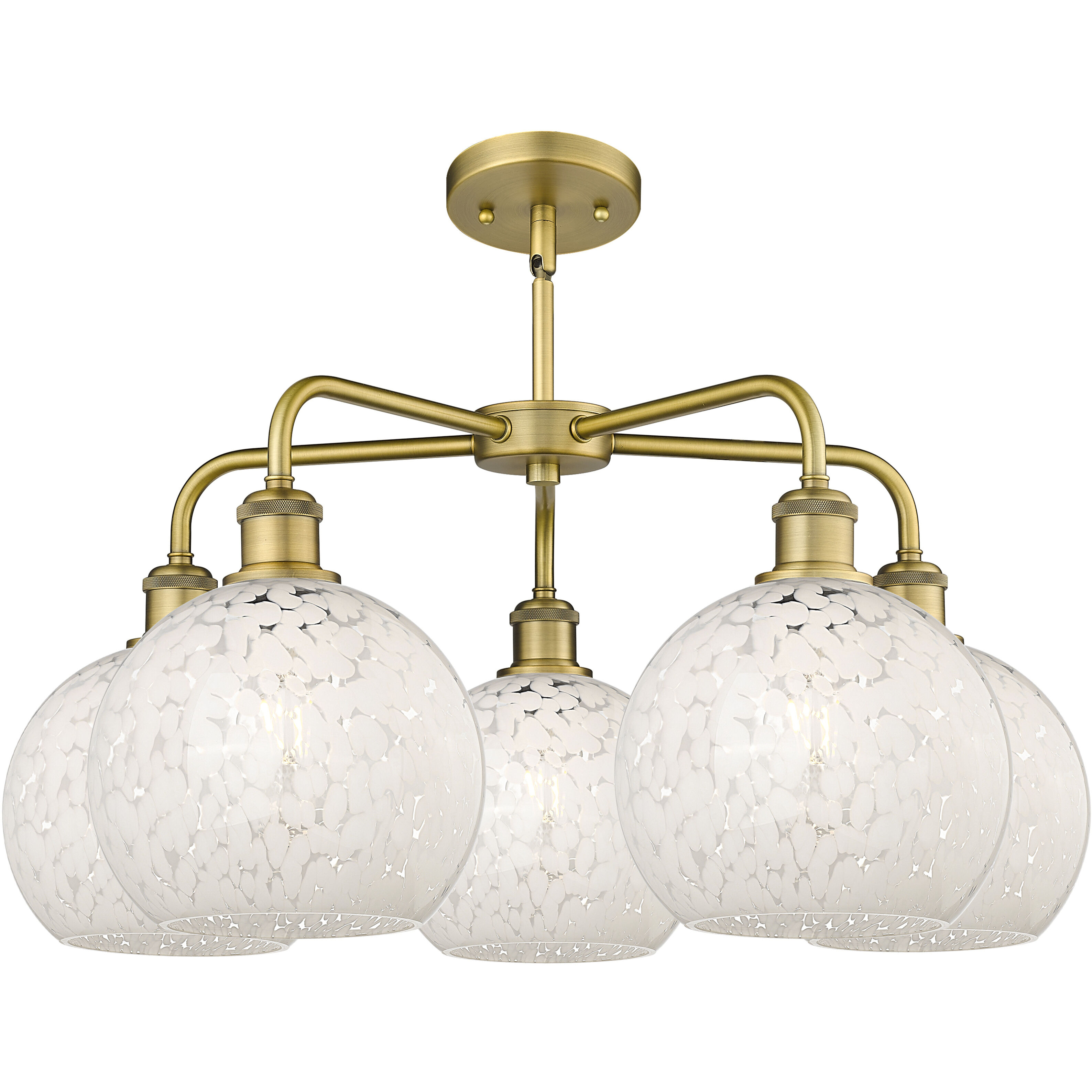 Ballston White Mouchette 5 Light 26 inch Brushed Brass Stem Hung Chandelier Ceiling Light