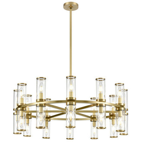 Revolve 24 Light 32.75 inch Clear Glass and Natural Brass Chandelier Ceiling Light