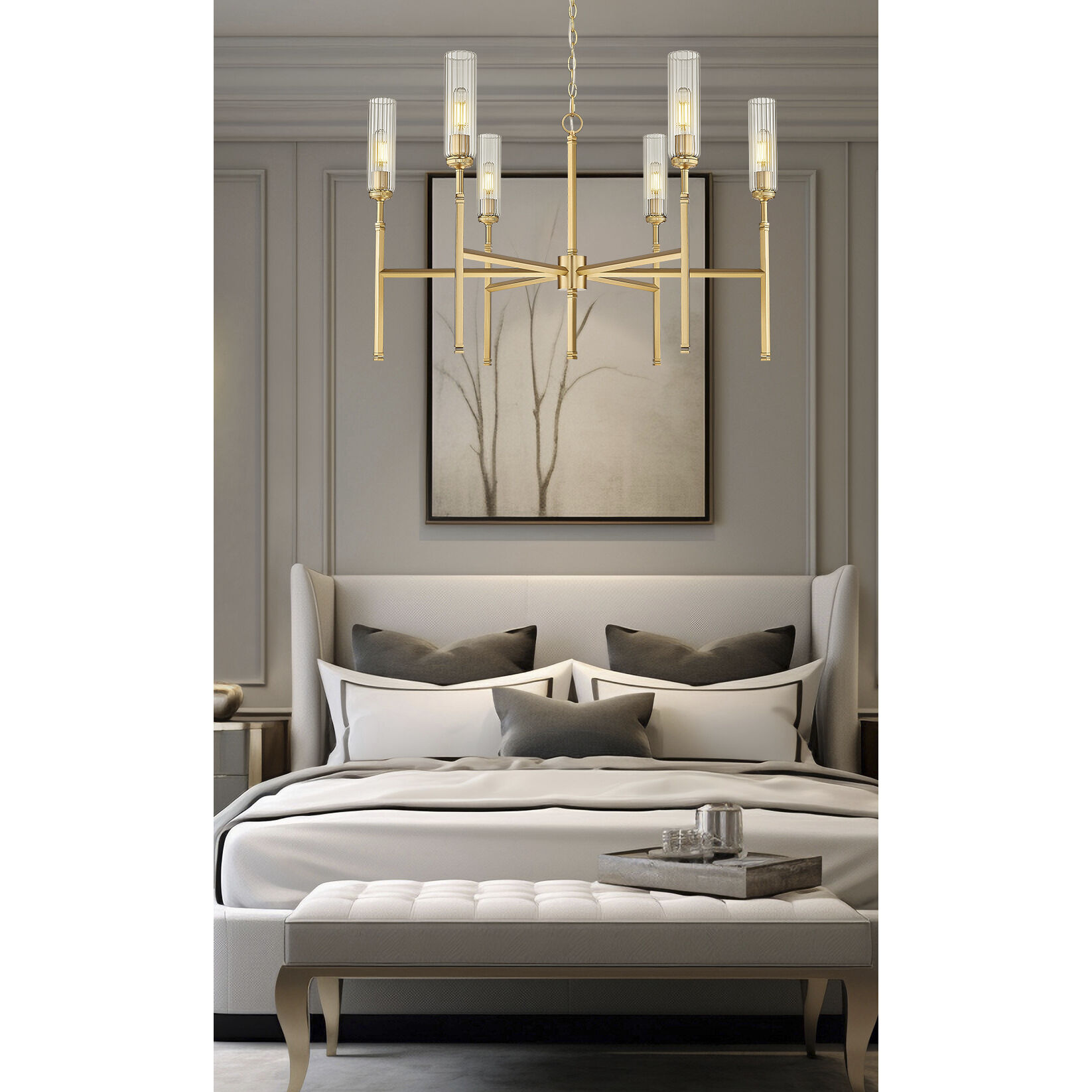Esme 6 Light 38 inch Modern Gold Chandelier Ceiling Light