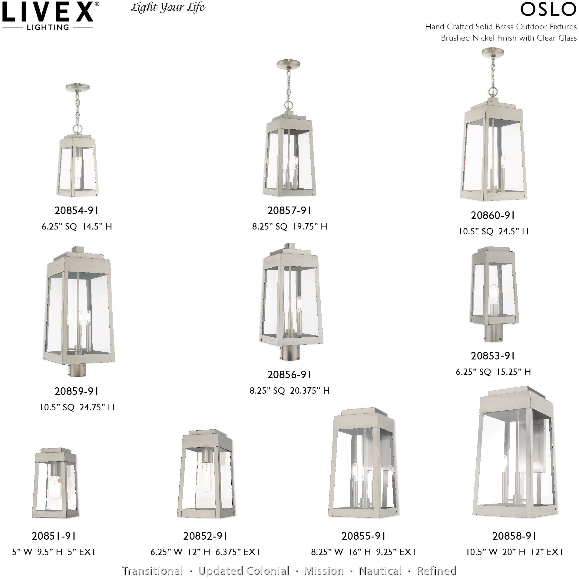 Oslo 1 Light 6 inch Brushed Nickel Outdoor Pendant Lantern