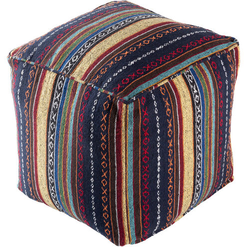 Maya Navy/Dark Brown/Bright Orange/White/Dark Red Pouf, Cube