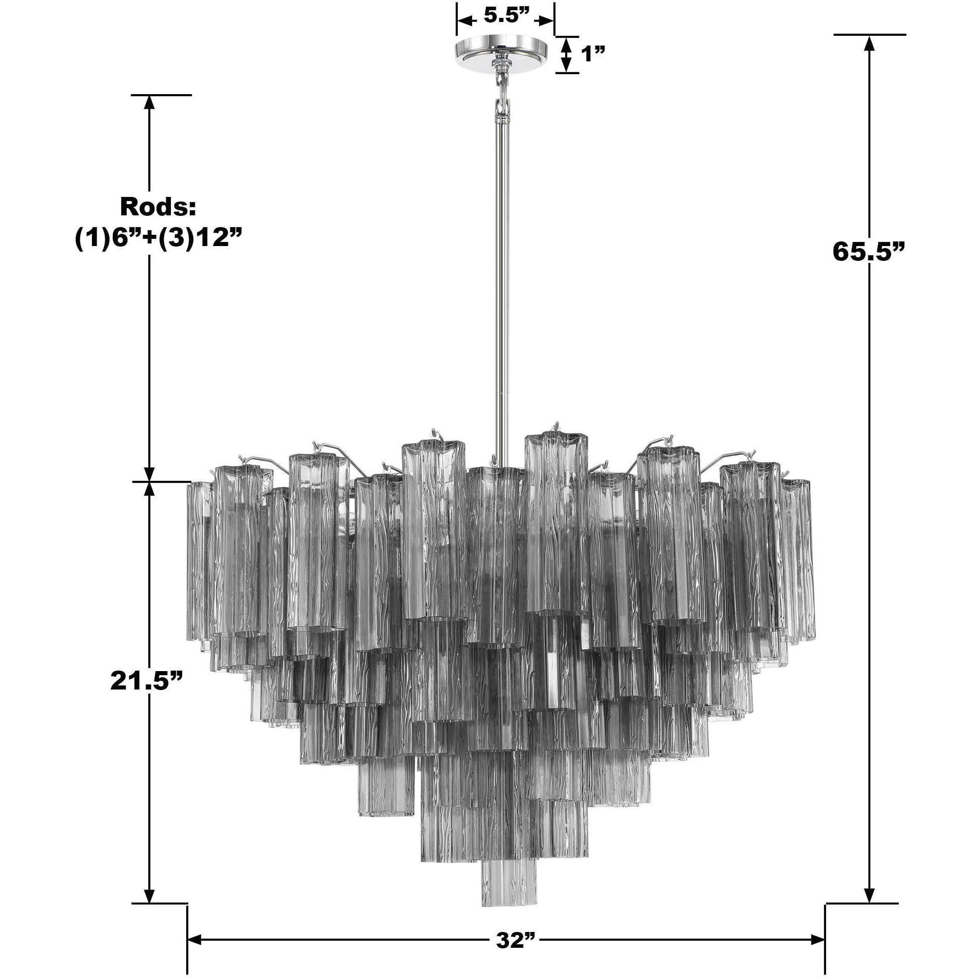 Addis 16 Light 32 inch Polished Chrome Chandelier Ceiling Light in Tronchi Glass Smoke