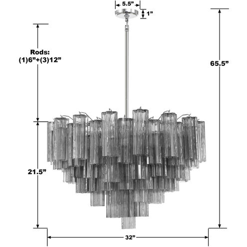 Addis 16 Light 32 inch Polished Chrome Chandelier Ceiling Light in Tronchi Glass Smoke